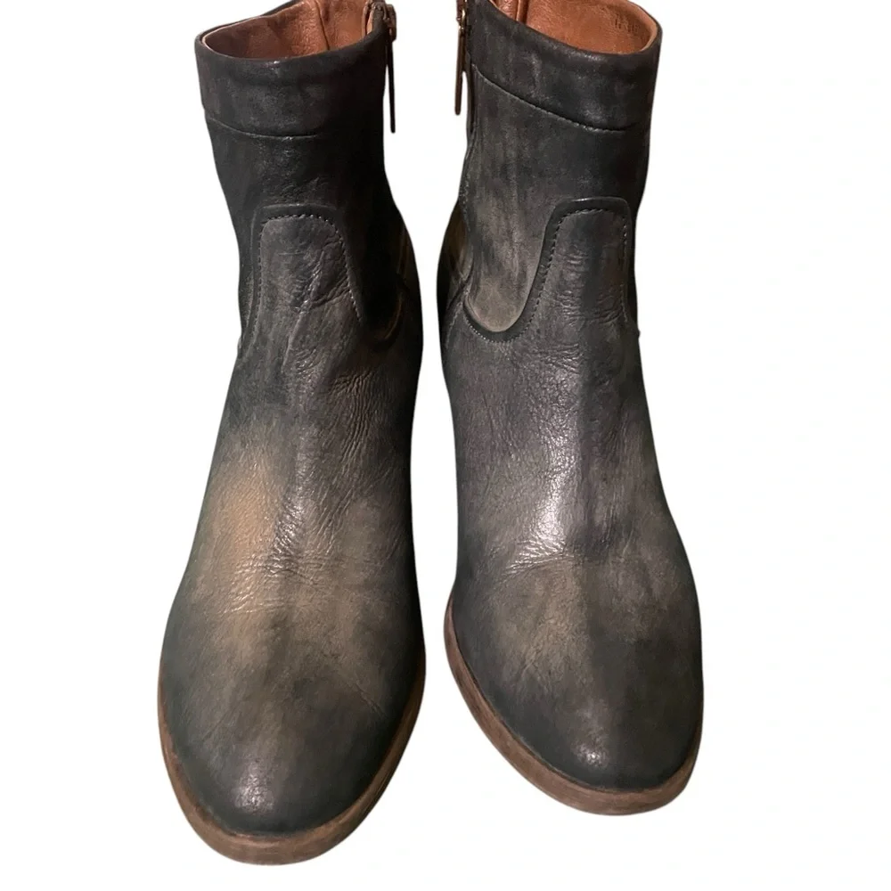 Donal J Pliner Darua Gray Leather Ankle Boots Western Vibe Side Zip Women’s 8.5